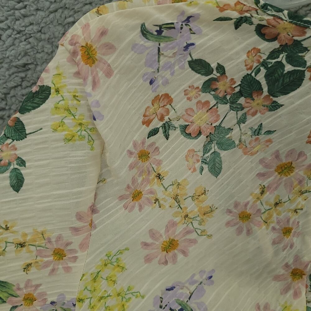Zara XS Sheer Floral Print Long Sleeve Blouse - Picture 8 of 9